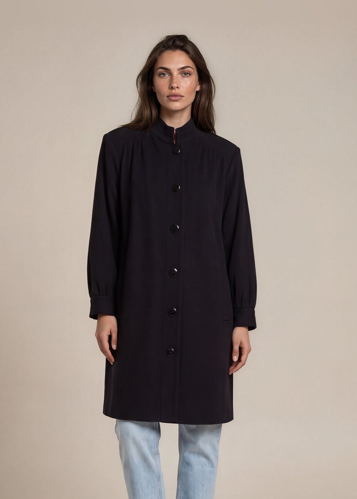 YSL Vintage Black Wool Coat front