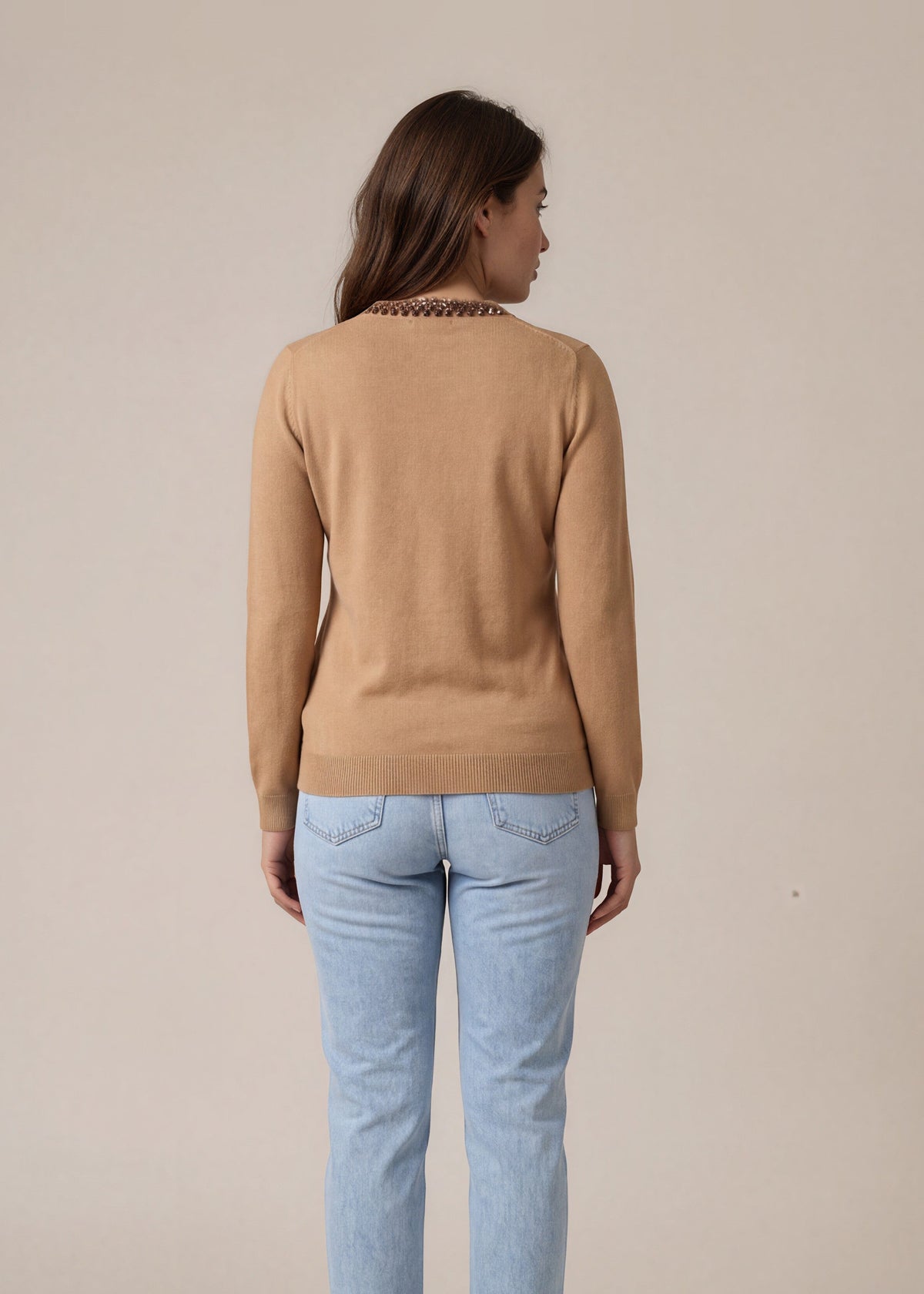 Valentino Camel Crystal Cardigan back