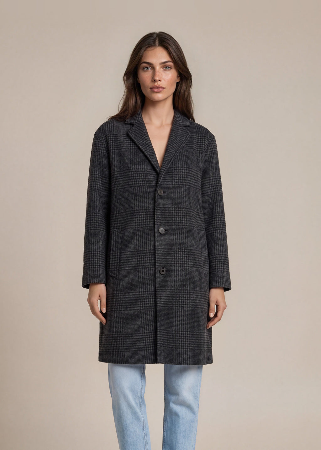 Ralph Lauren Grey Plaid Wool Peacoat front