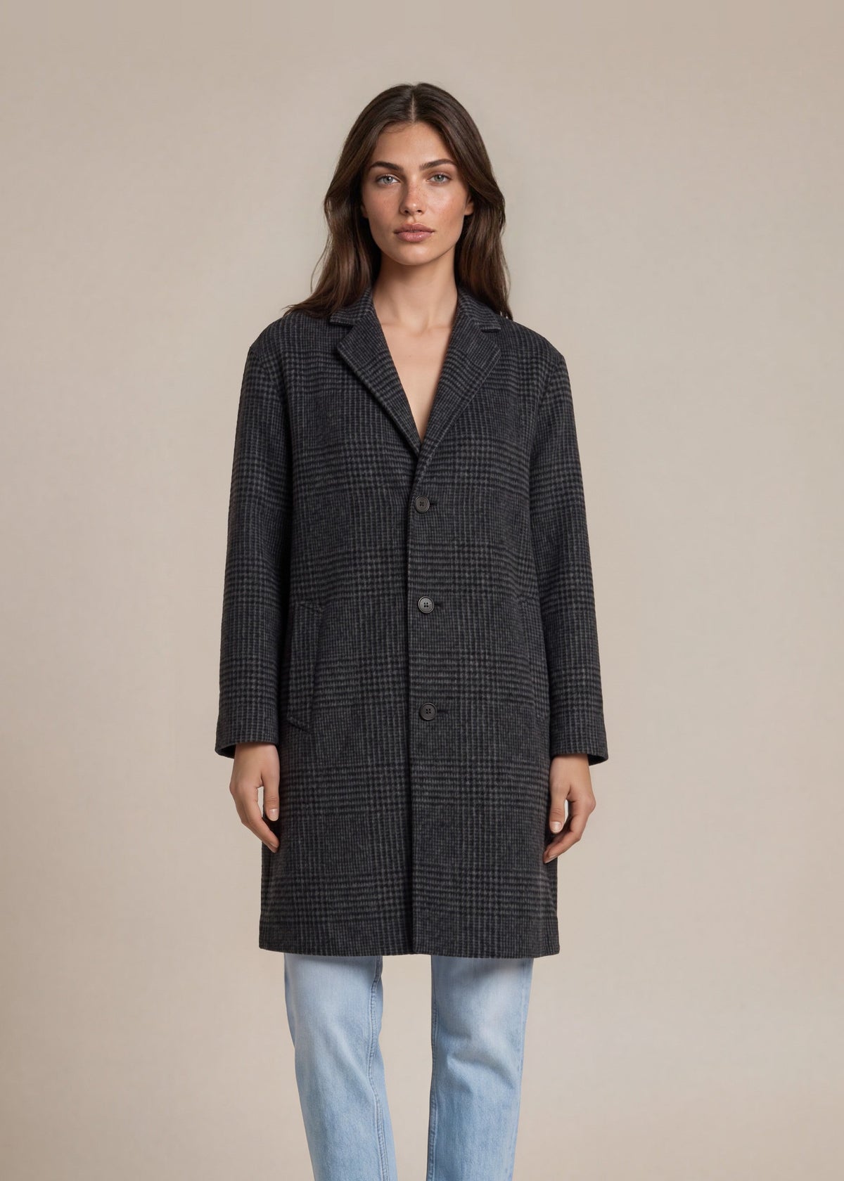 Ralph Lauren Grey Plaid Wool Peacoat front