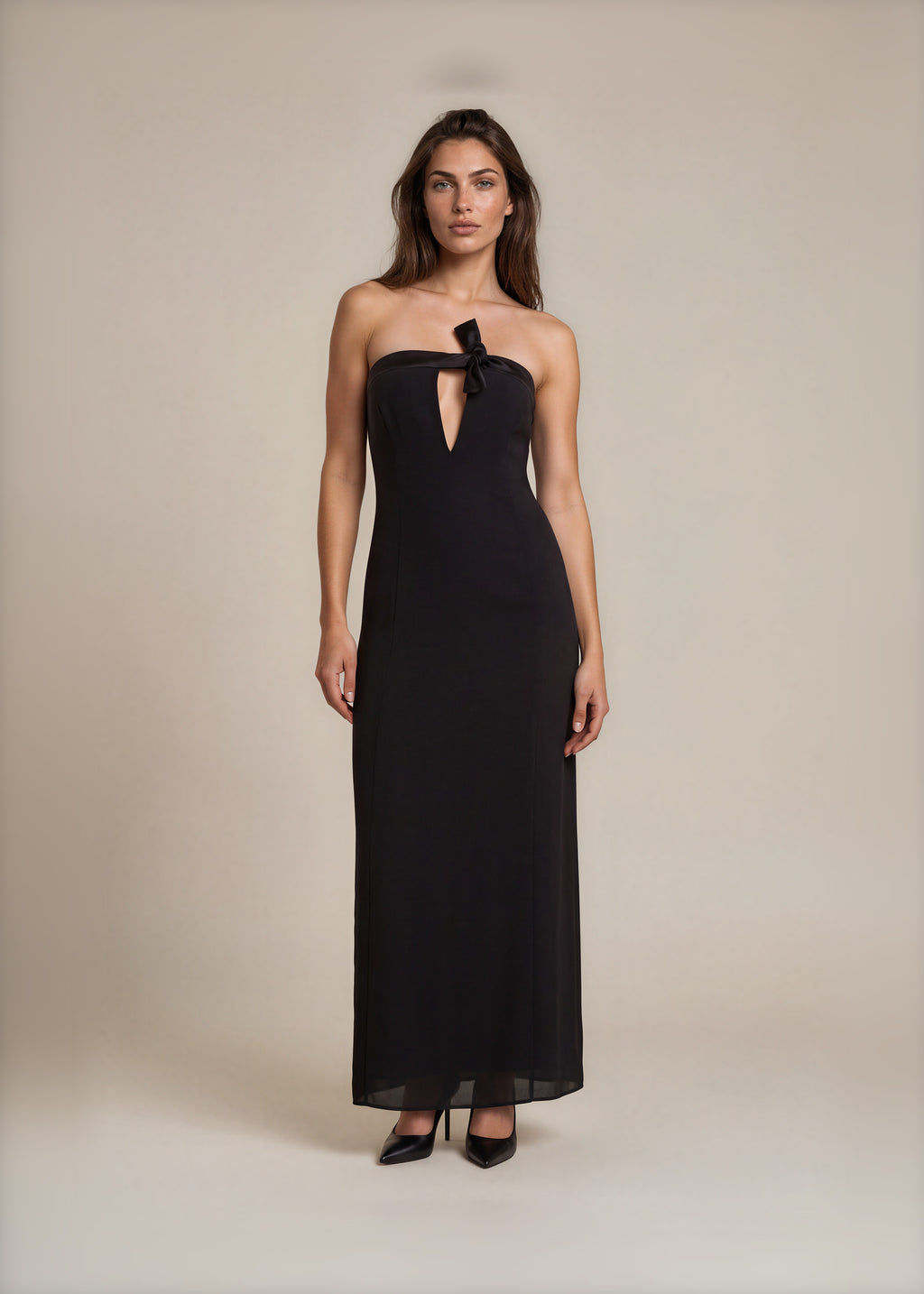 Armani Black Plunge Neck Gown front