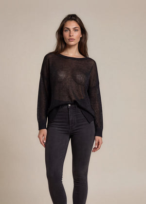 Donna Karan Black Boat Neck Sweater
