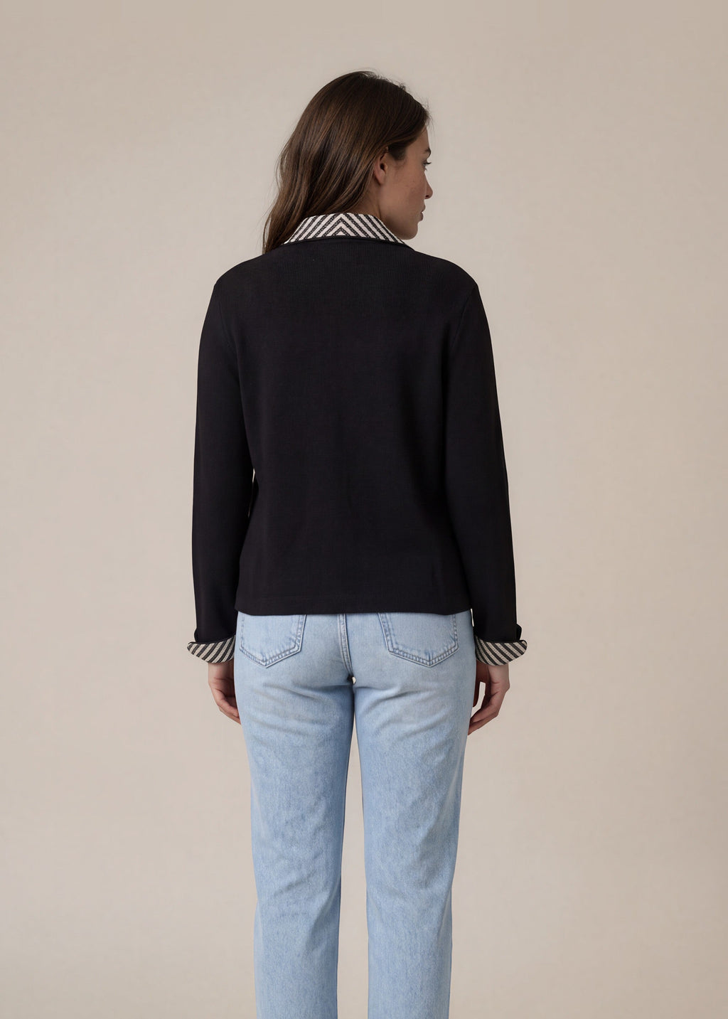 St. John Black Striped Trim Jacket back