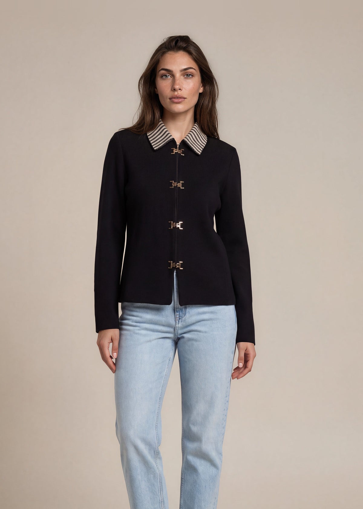 St. John Black Striped Trim Jacket front