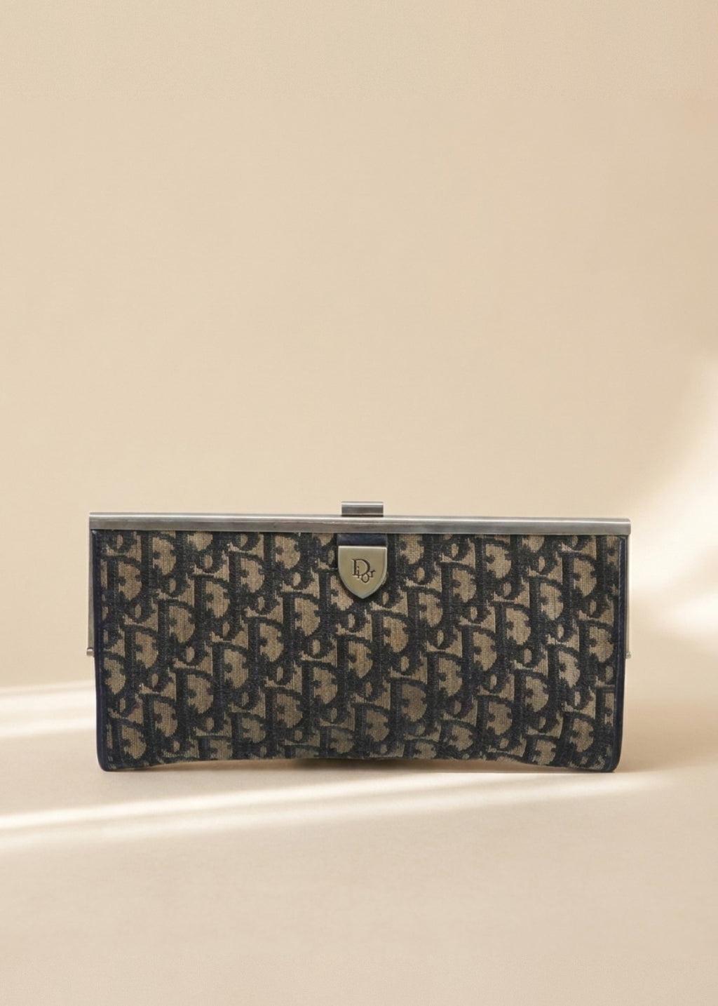 Dior Navy Monogram and Gold Clutch cover