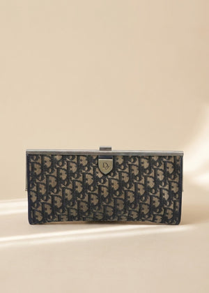 Dior Navy Monogram and Gold Clutch