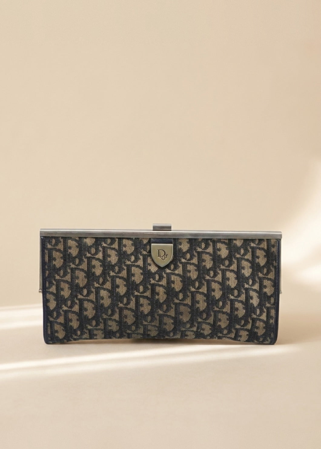 Dior Navy Monogram and Gold Clutch cover