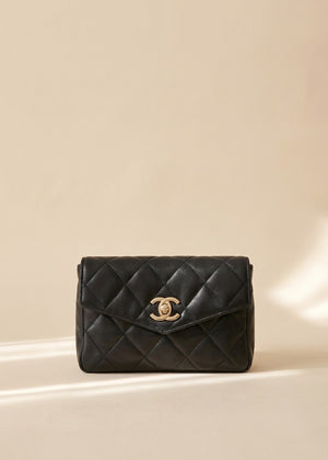 Chanel Black and Gold Quilted Belt Bag