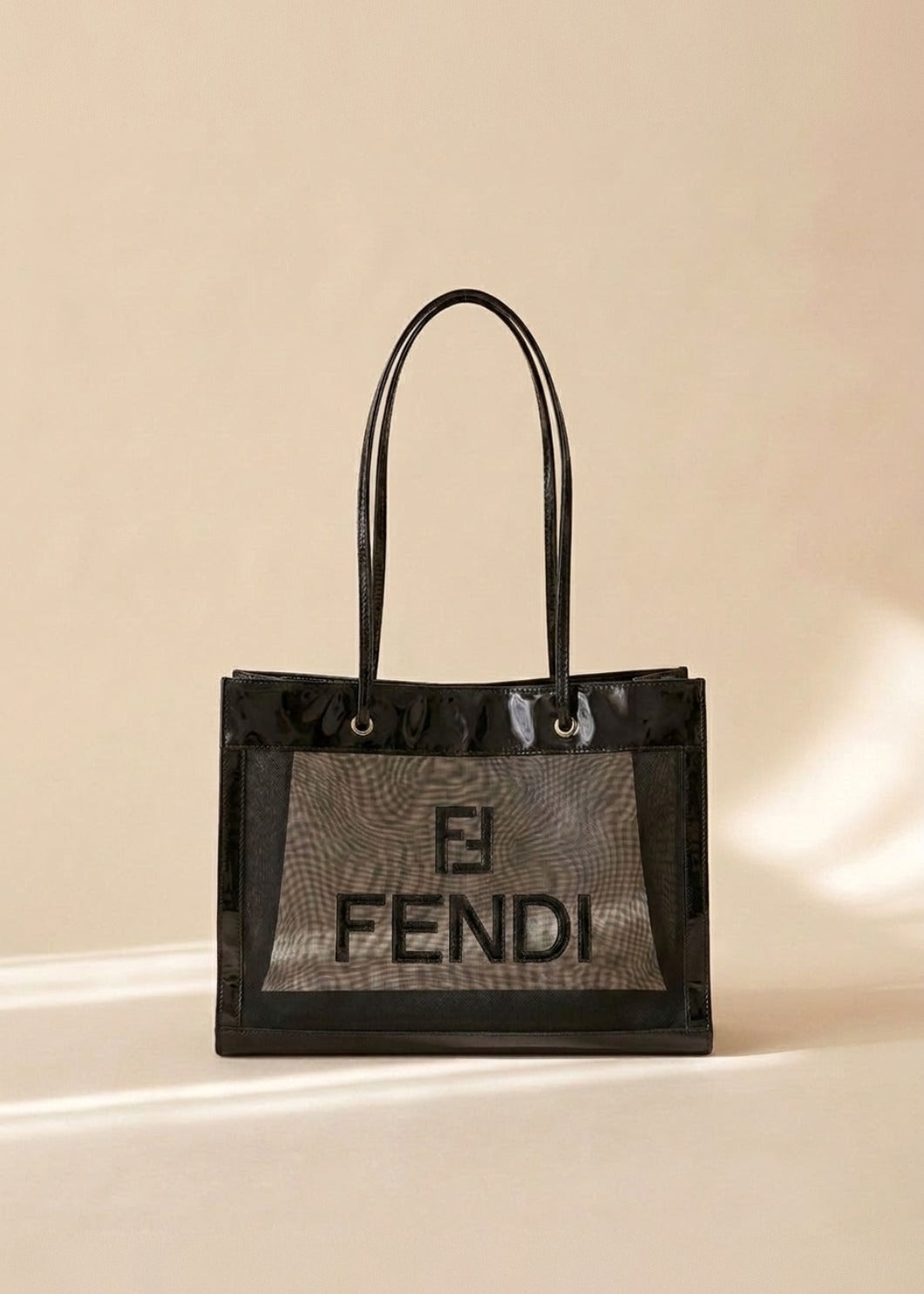 Fendi Black Patent Mesh Tote cover