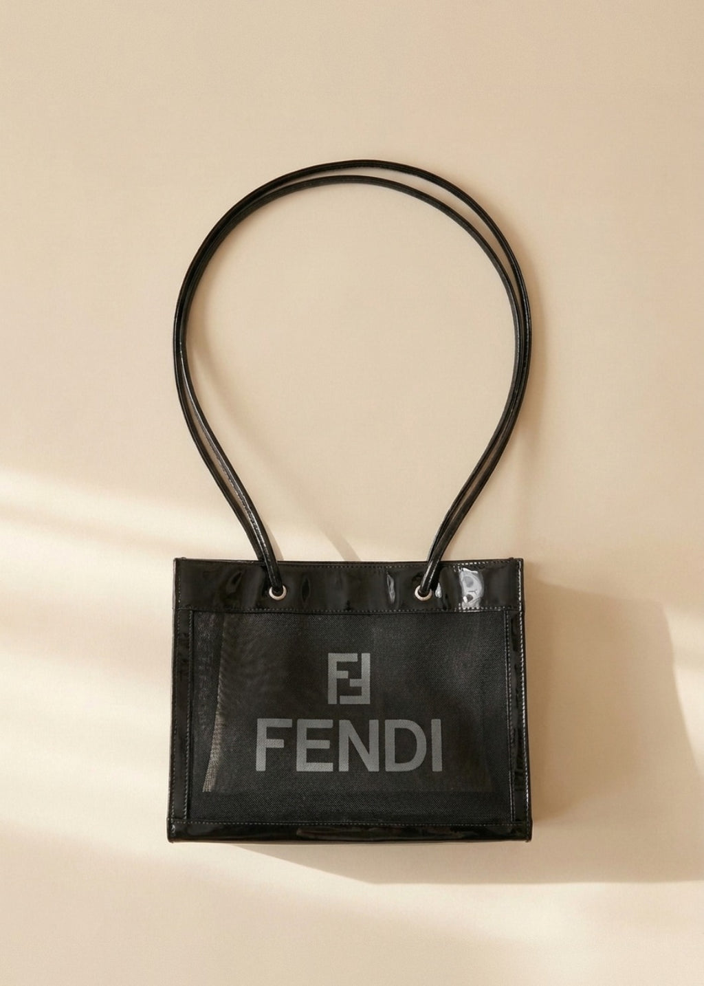 Fendi Black Patent Mesh Tote cover