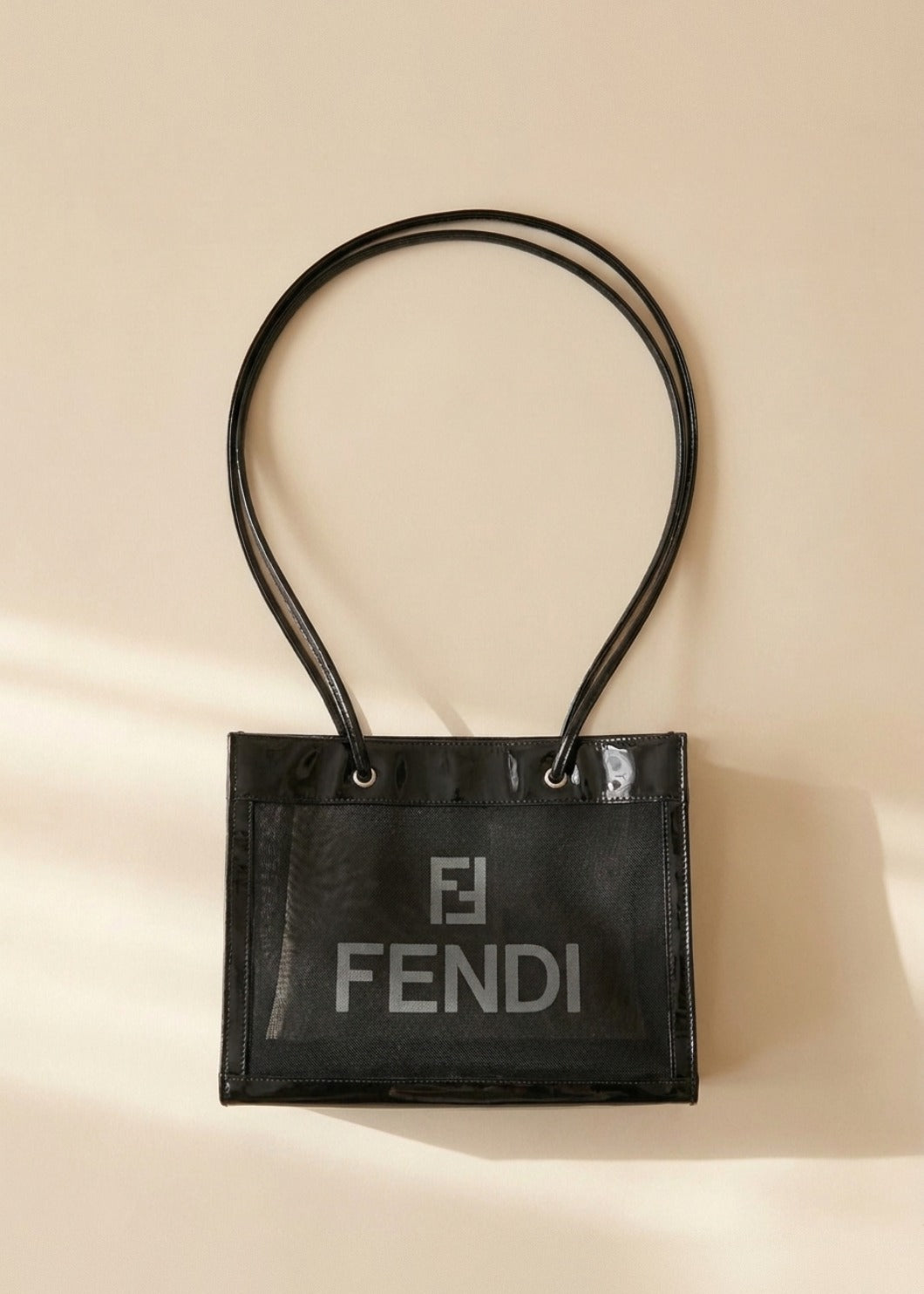 Fendi Black Patent Mesh Tote cover