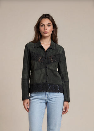 Green Suede Crochet Patchwork Jacket