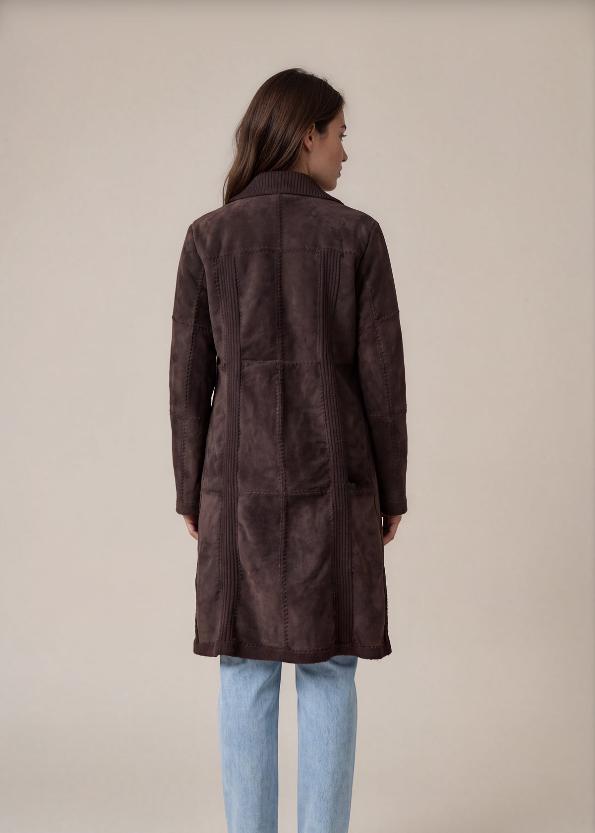 Brown Suede Crochet Knit Duster Jacket back