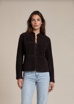 Black Suede Crochet Trim Jacket