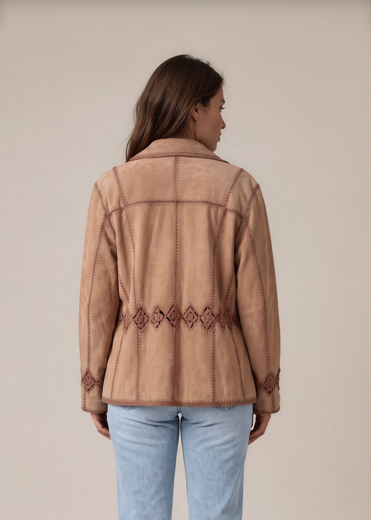 Tan Suede Crochet Trim Jacket back