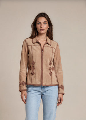 Tan Suede Crochet Trim Jacket