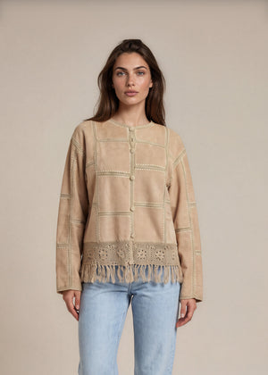 Beige Suede Crochet Fringe Jacket