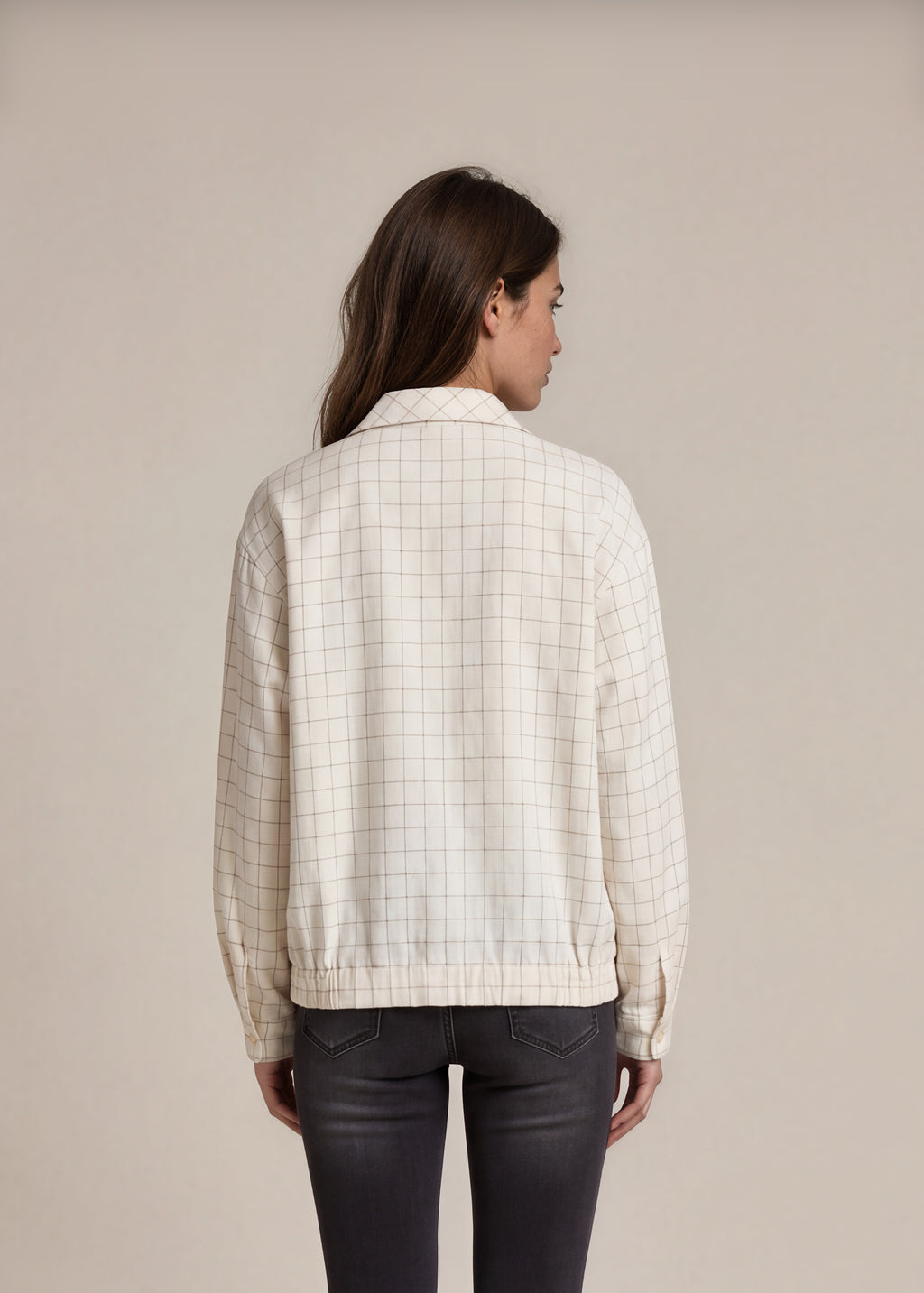 YSL Cream Grid Check Harrington Jacket back
