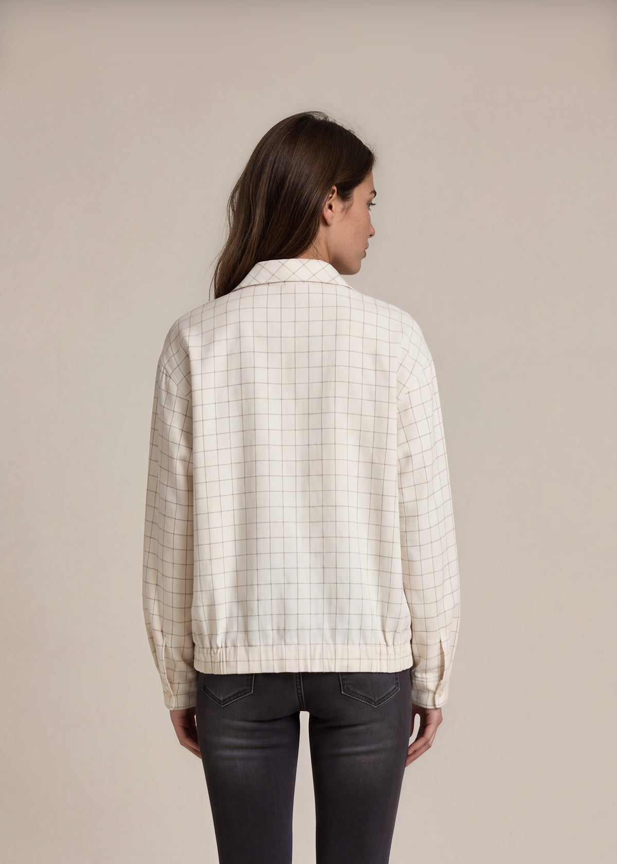 YSL Cream Grid Check Harrington Jacket back