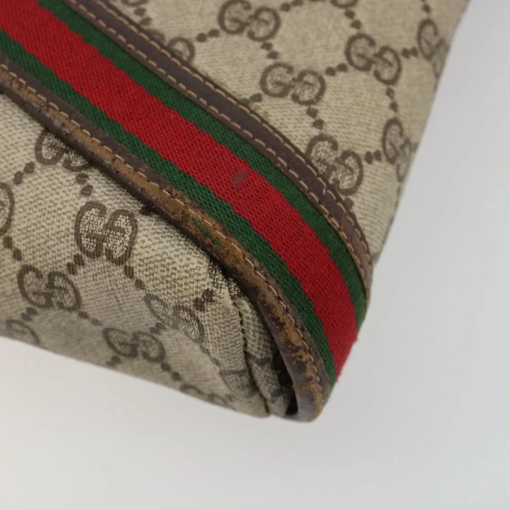 Gucci Brown Monogram Leather Trimmed Shoulder Bag