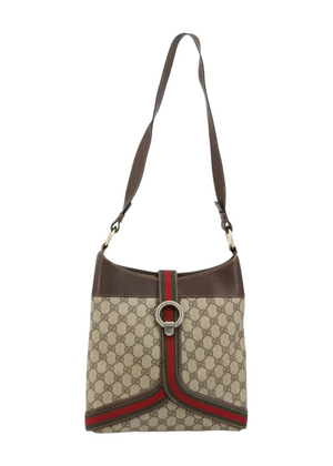 Gucci Brown Monogram Leather Trimmed Shoulder Bag