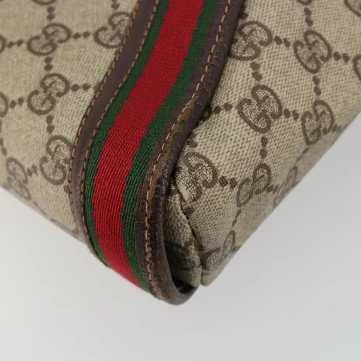 Gucci Brown Monogram Leather Trimmed Shoulder Bag