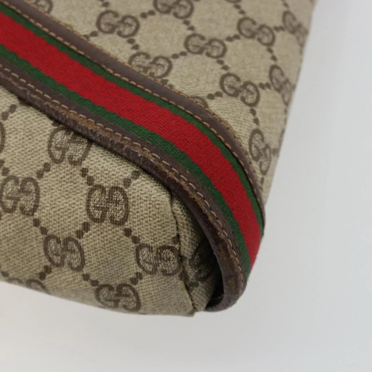 Gucci Brown Monogram Leather Trimmed Shoulder Bag