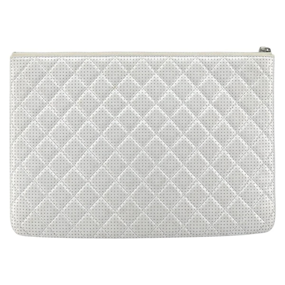Chanel Silver Quilted Leather Clutch