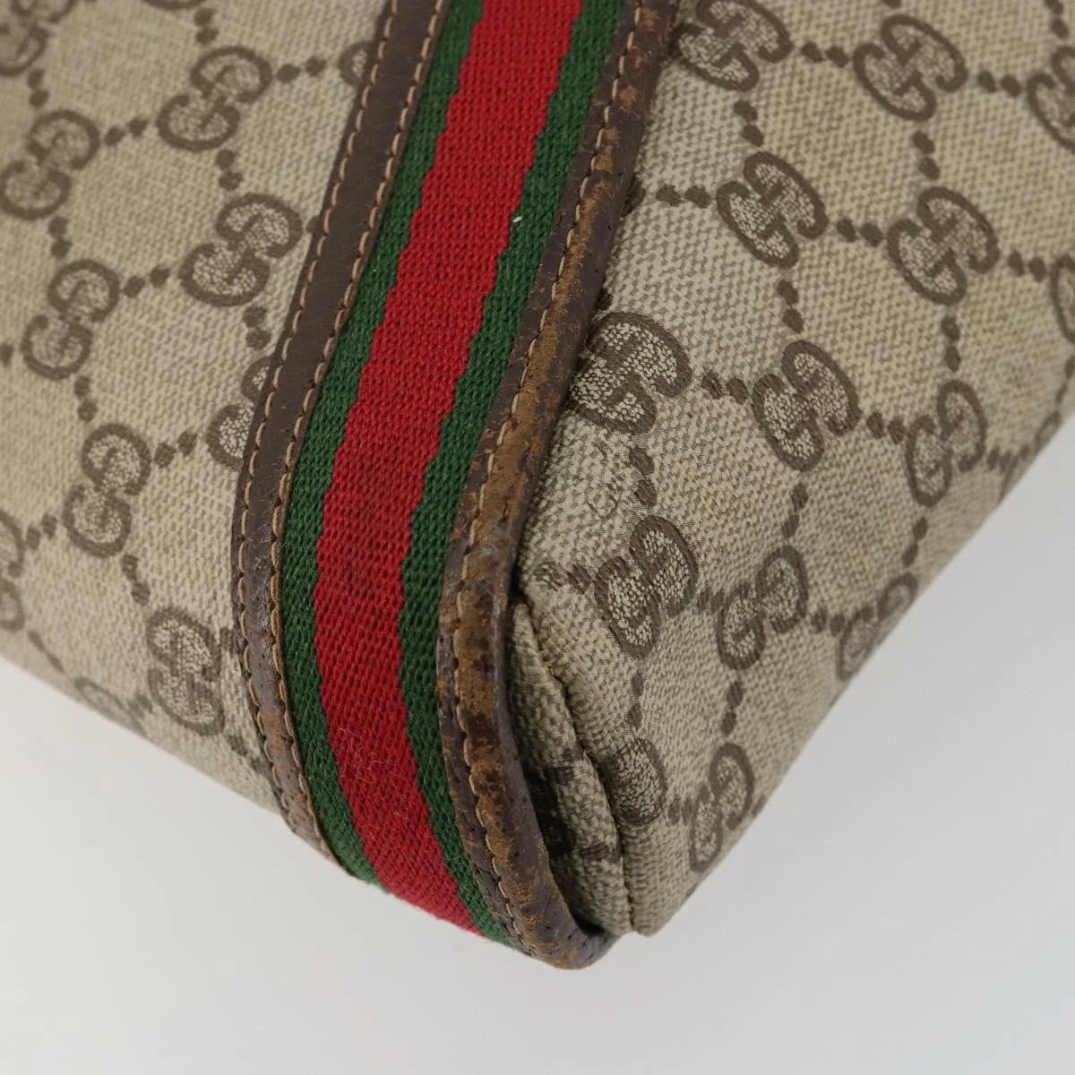 Gucci Brown Monogram Leather Trimmed Shoulder Bag