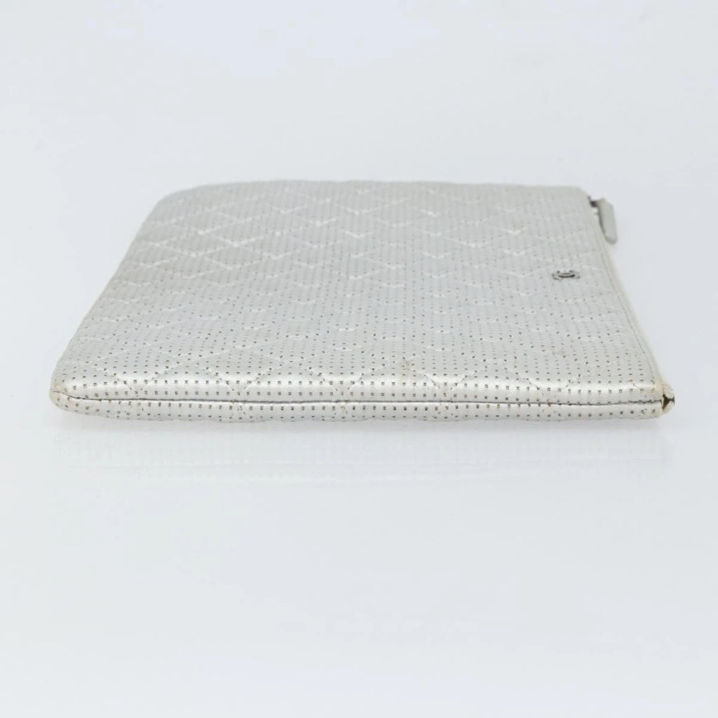 Chanel Silver Quilted Leather Clutch