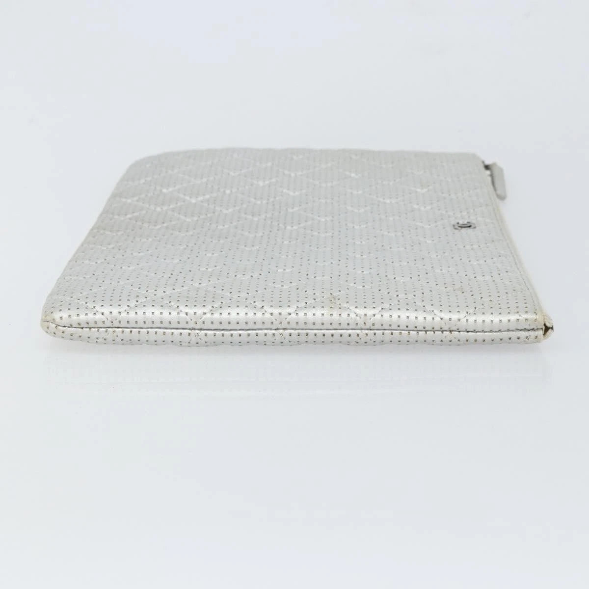 Chanel Silver Quilted Leather Clutch