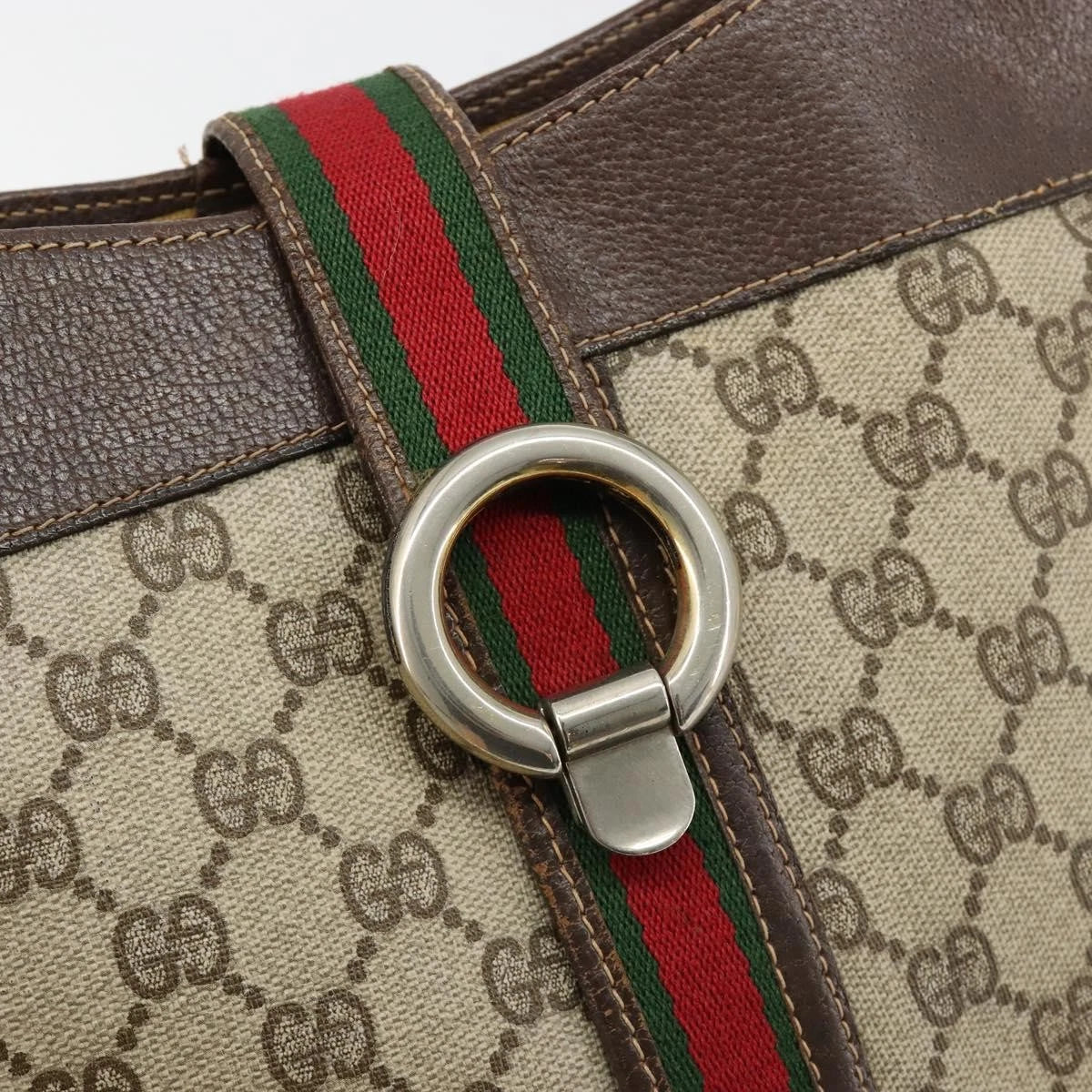 Gucci Brown Monogram Leather Trimmed Shoulder Bag