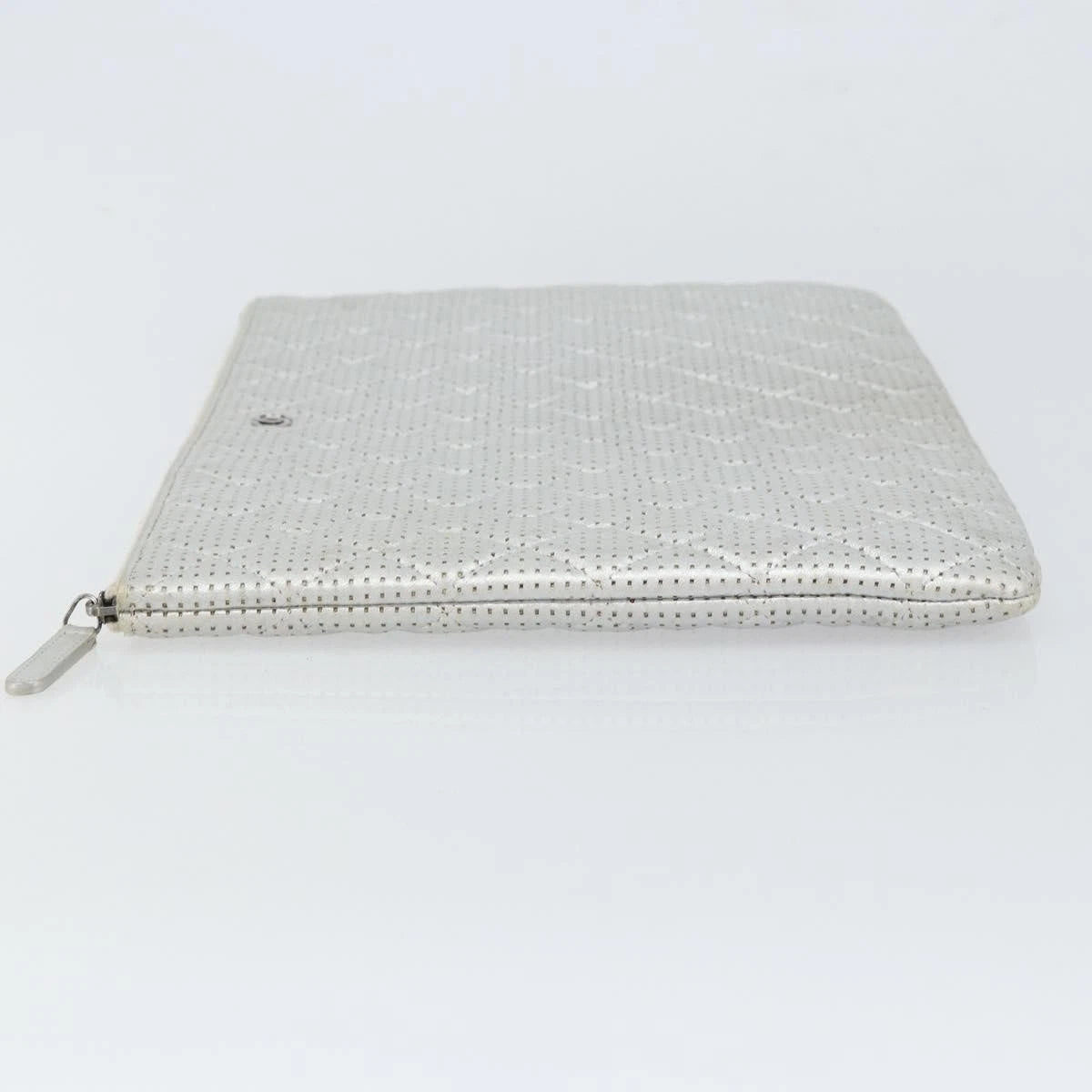 Chanel Silver Quilted Leather Clutch