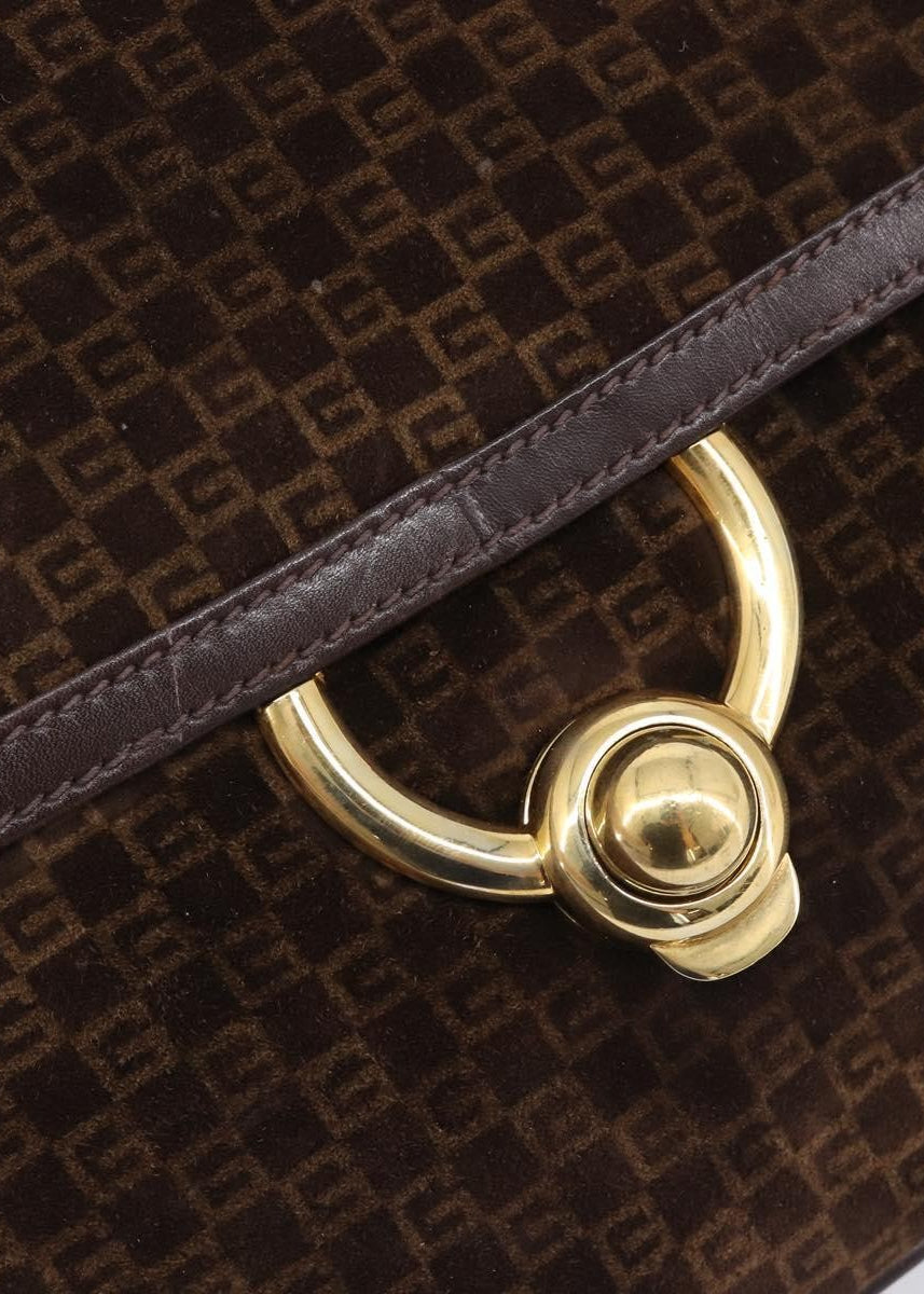 Gucci Dark Brown Suede Shoulder Bag clasp