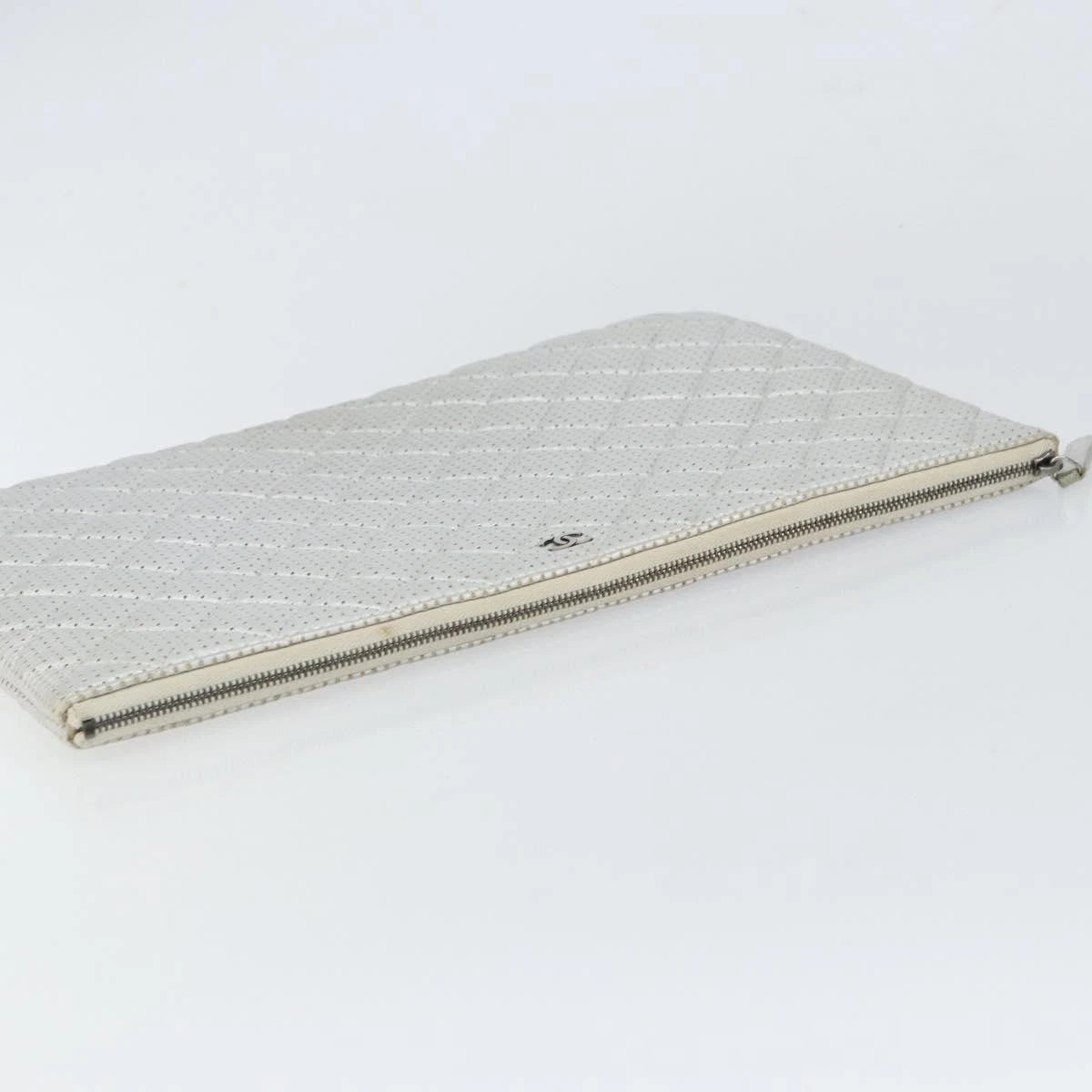 Chanel Silver Quilted Leather Clutch