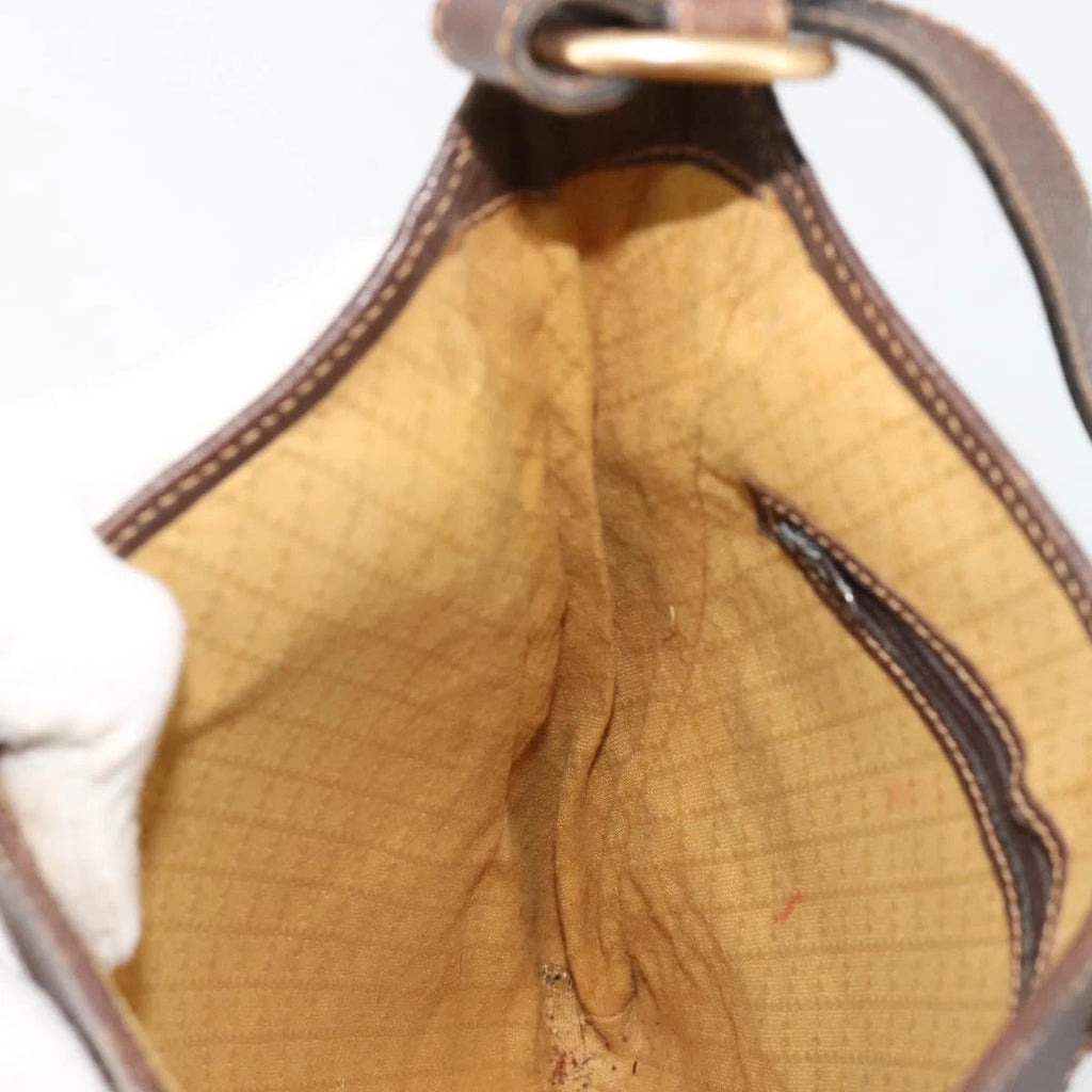 Gucci Brown Monogram Leather Trimmed Shoulder Bag
