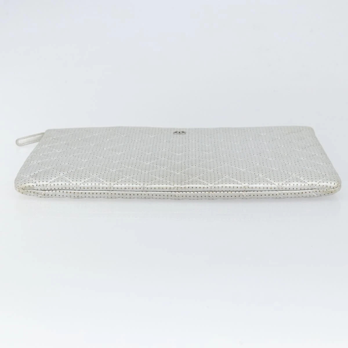 Chanel Silver Quilted Leather Clutch