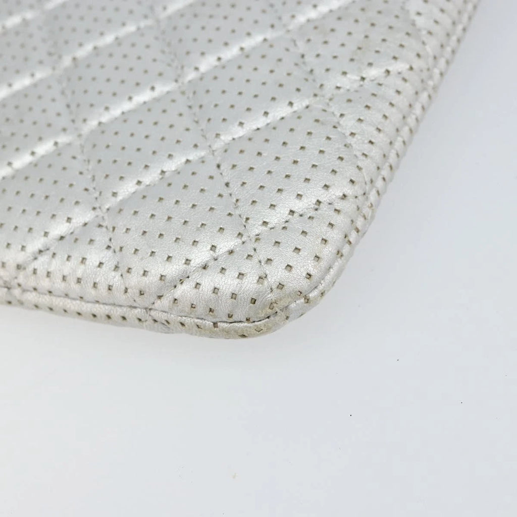 Chanel Silver Quilted Leather Clutch