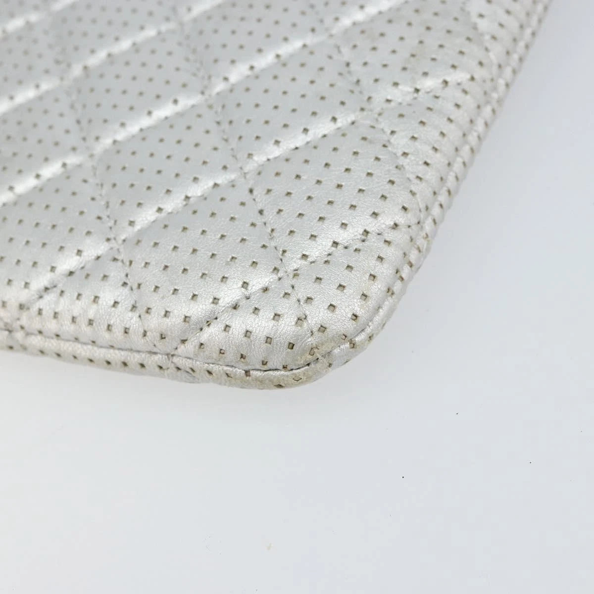 Chanel Silver Quilted Leather Clutch