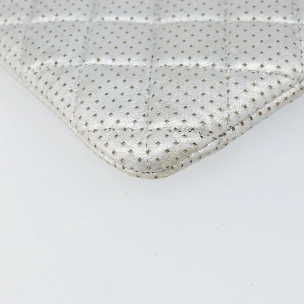 Chanel Silver Quilted Leather Clutch