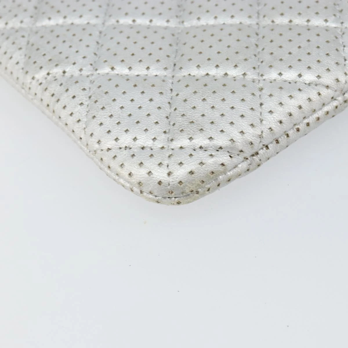 Chanel Silver Quilted Leather Clutch