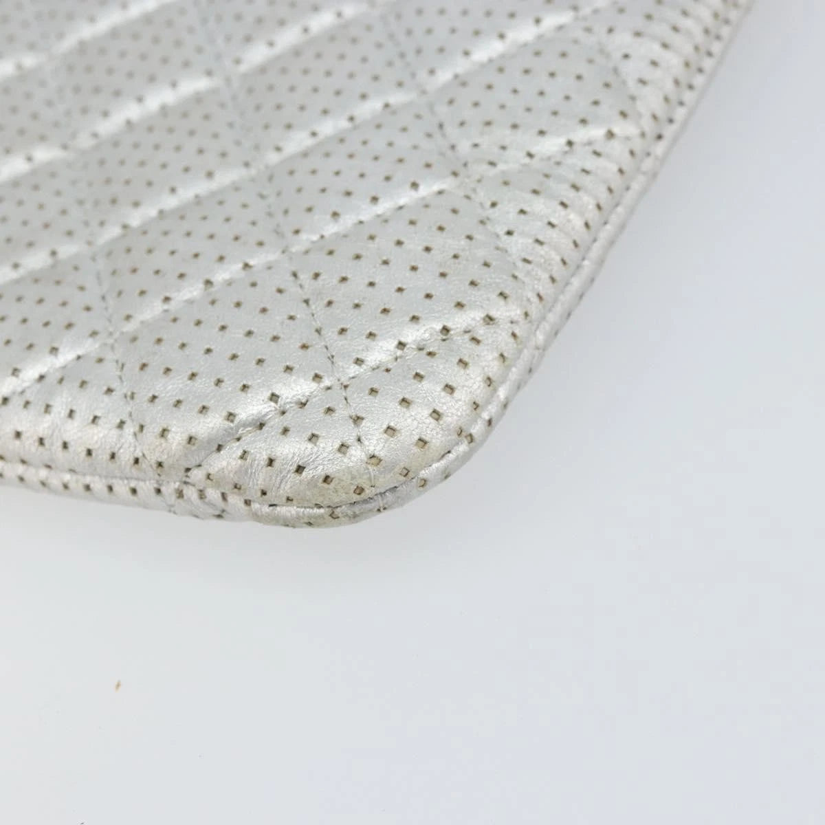 Chanel Silver Quilted Leather Clutch
