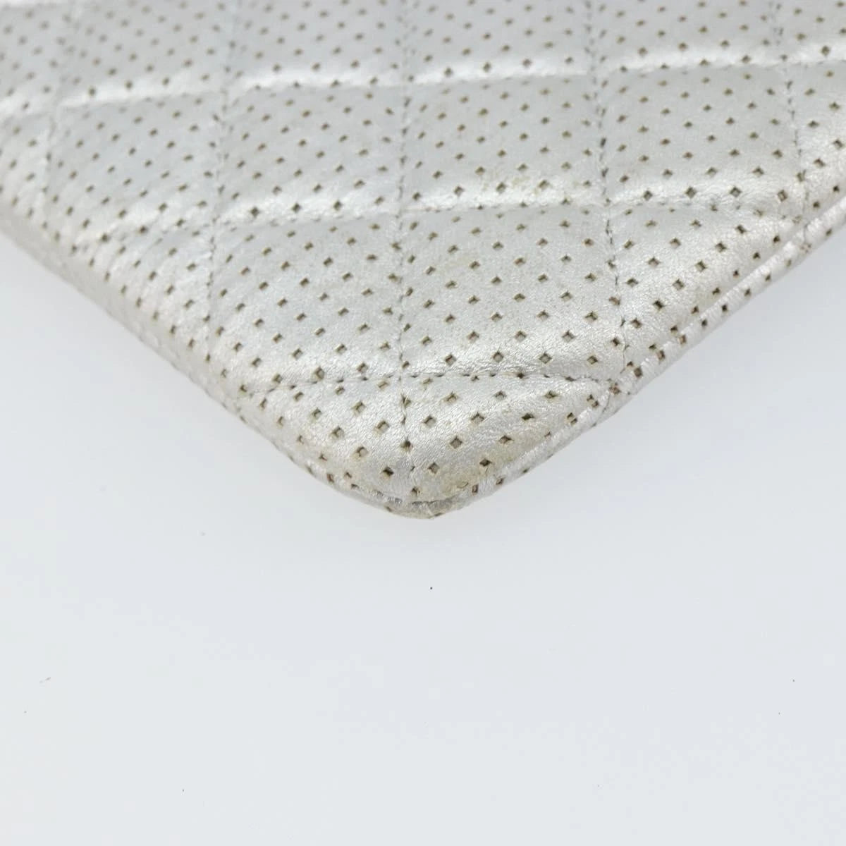 Chanel Silver Quilted Leather Clutch