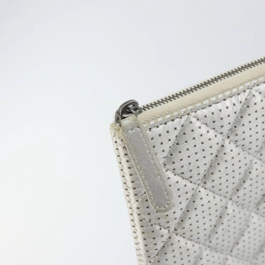 Chanel Silver Quilted Leather Clutch
