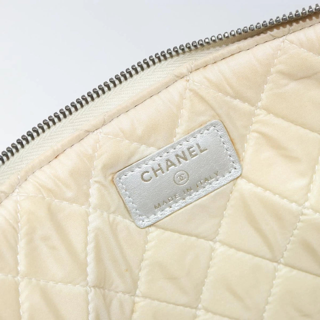 Chanel Silver Quilted Leather Clutch