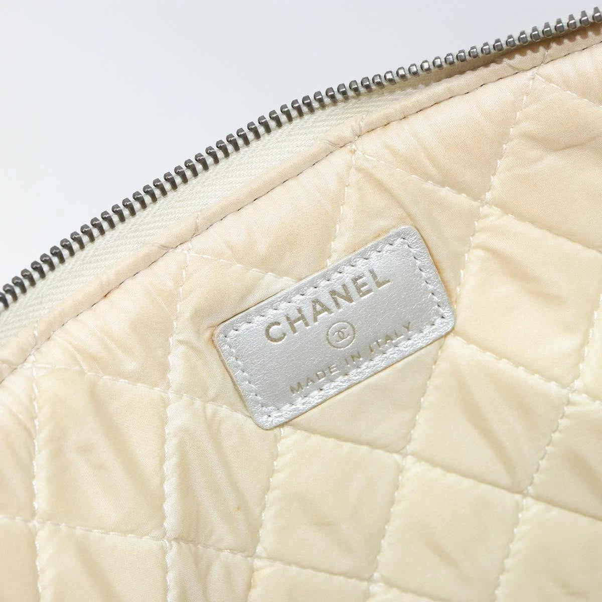 Chanel Silver Quilted Leather Clutch