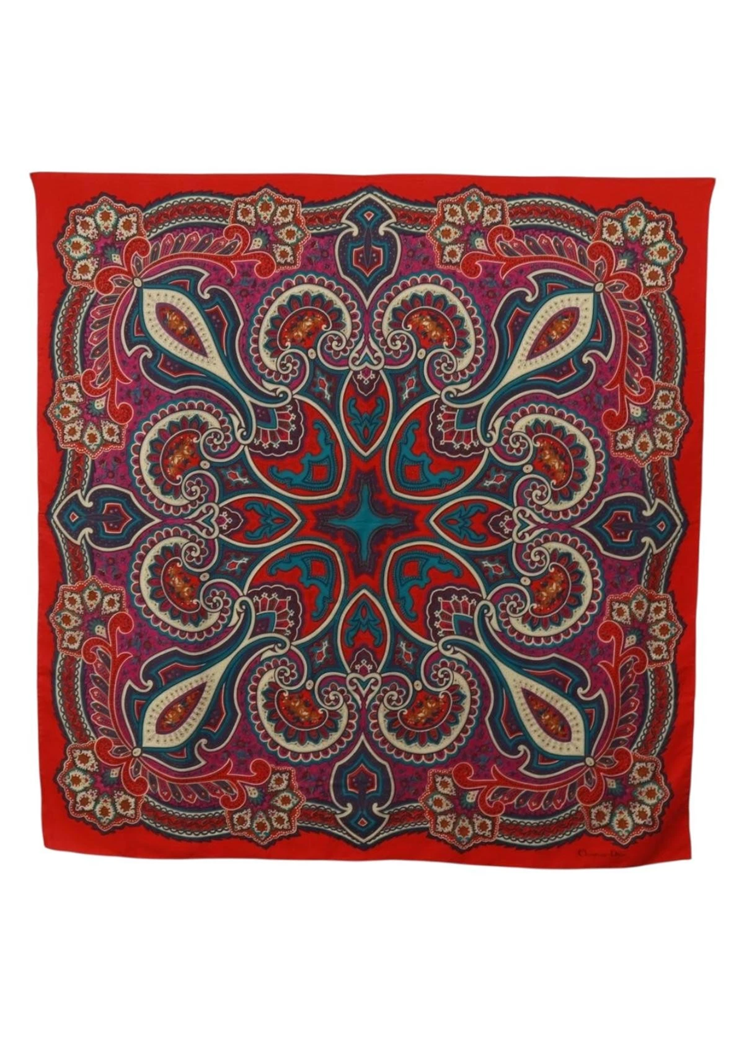 Dior Red Paisley Pattern Scarf