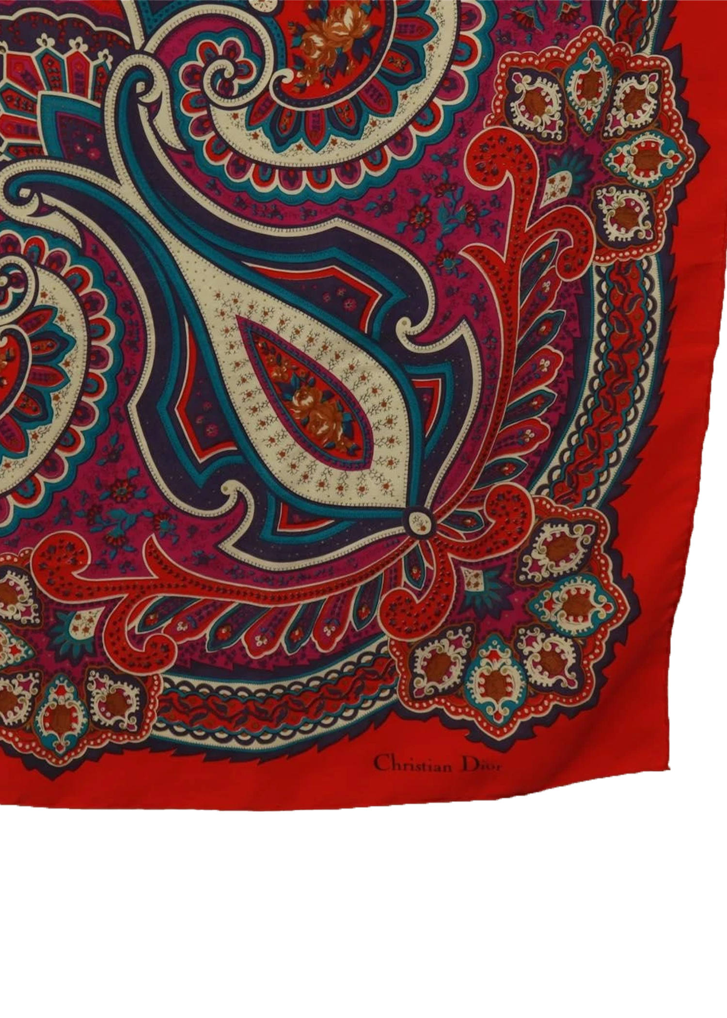 Dior Red Paisley Pattern Scarf
