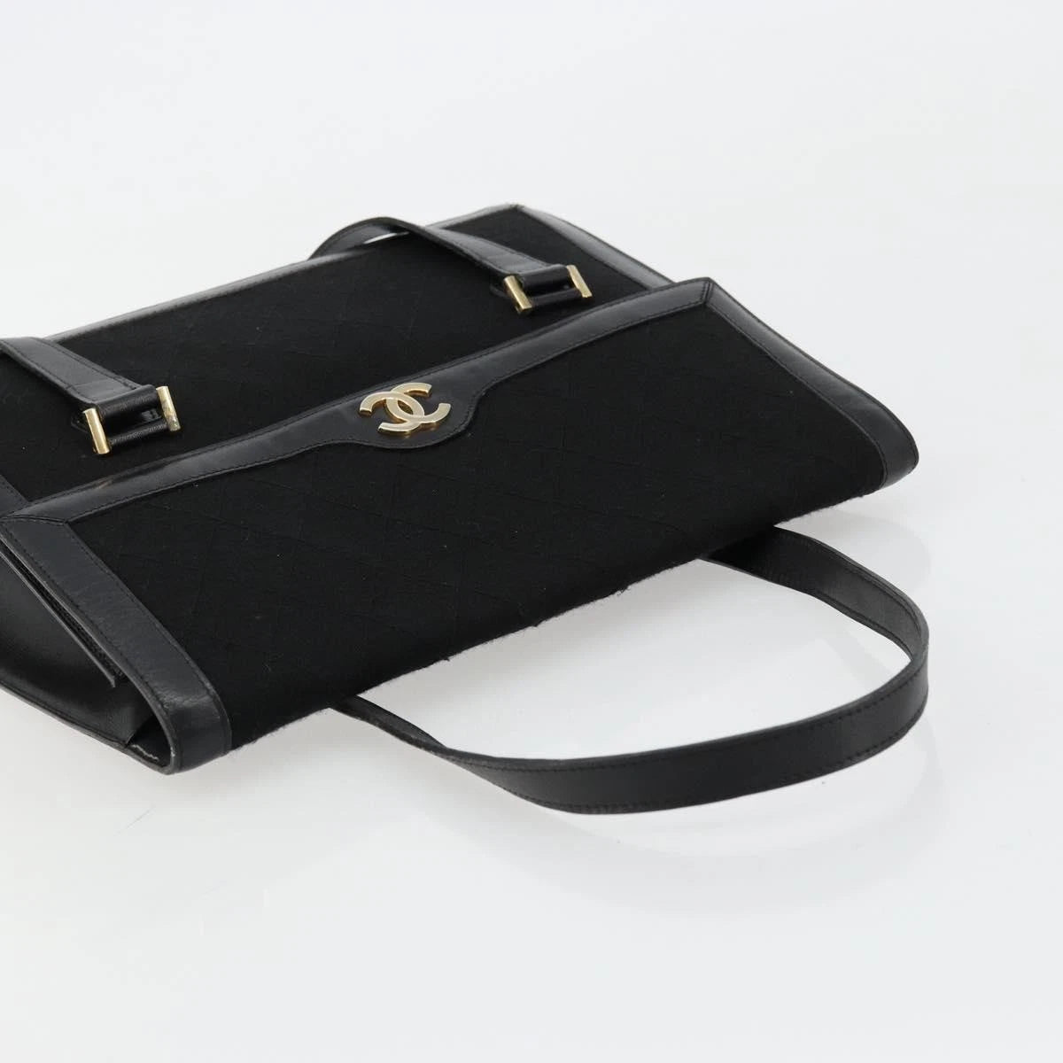 Chanel Black Leather and Cotton Tote