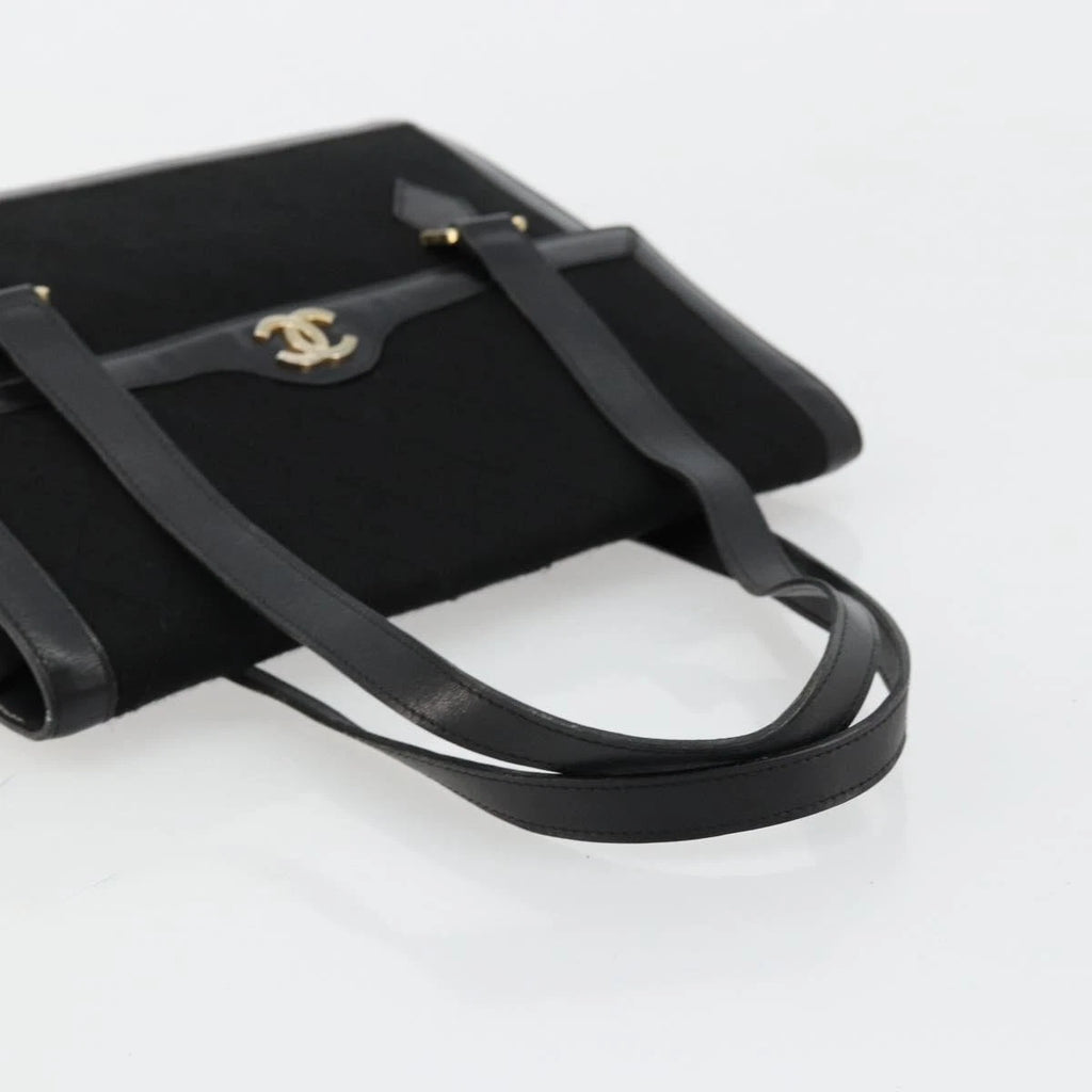 Chanel Black Leather and Cotton Tote